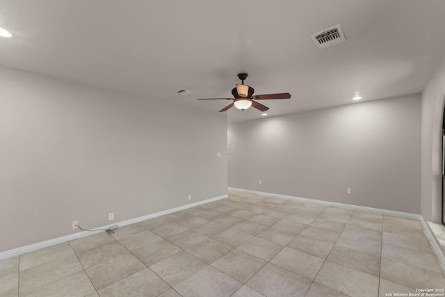 1300 Windmill Dr, La Vernia, TX 78121 - spare room with visible vents, recessed lighting, baseboards, and a ceiling fan