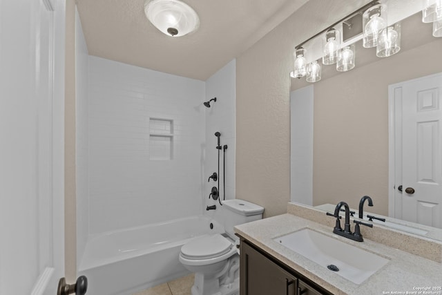 1300 Windmill Dr, La Vernia, TX 78121 - full bath featuring vanity, tile patterned flooring, shower / bathing tub combination, toilet, and a textured wall