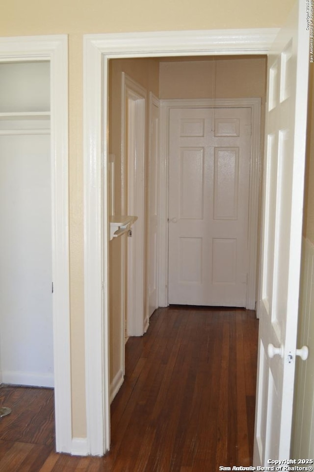 hallway featuring dark wood-style flooring