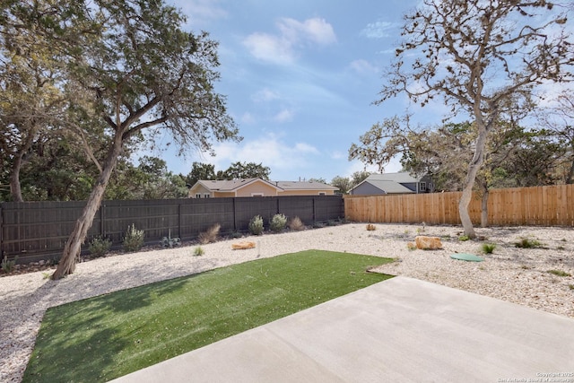 view of yard featuring a patio area and a fenced backyard