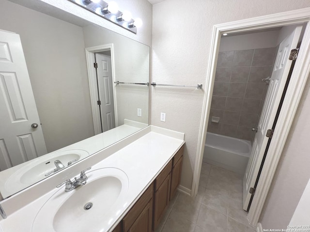 full bathroom featuring shower / bathing tub combination, vanity, and tile patterned floors