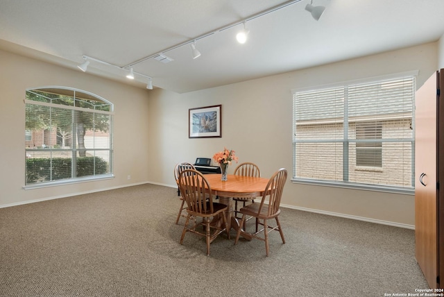 dining area featuring carpet and baseboards