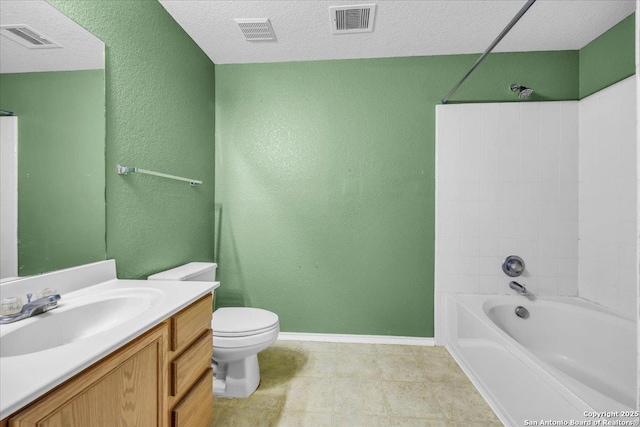 full bathroom featuring toilet, visible vents, and vanity