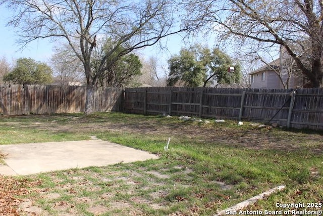 view of yard featuring a patio area and a fenced backyard