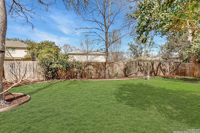 view of yard with a fenced backyard