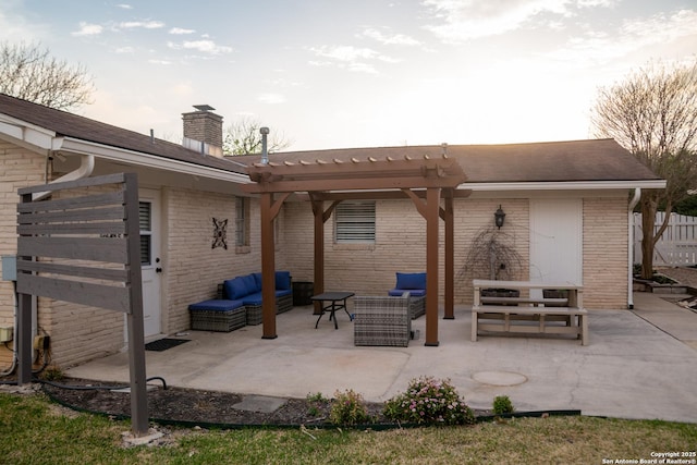 view of patio / terrace featuring outdoor lounge area and a pergola