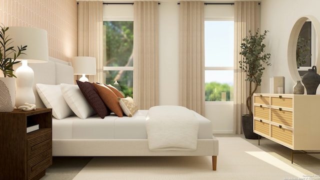 bedroom featuring arched walkways