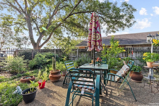 view of patio / terrace with outdoor dining space and a fenced backyard