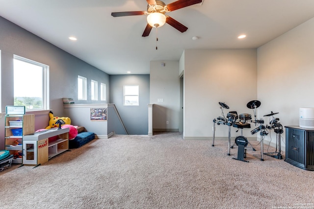 playroom featuring recessed lighting, baseboards, and carpet floors