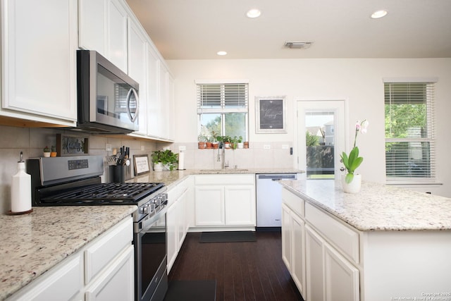 7611 Ponderosa Pne, Boerne, TX 78015 - kitchen featuring a healthy amount of sunlight, tasteful backsplash, stainless steel appliances, and visible vents