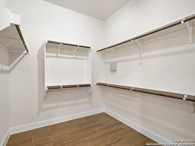 spacious closet featuring dark wood finished floors