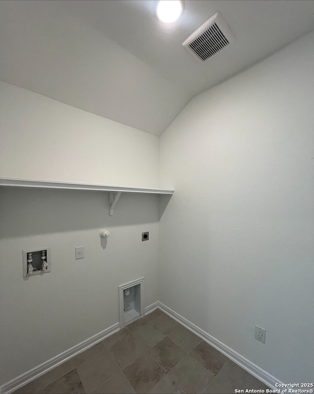 laundry room with visible vents, washer hookup, gas dryer hookup, hookup for an electric dryer, and laundry area