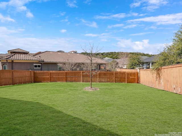 view of yard with a fenced backyard