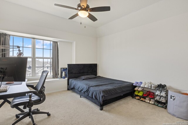 bedroom with carpet flooring and ceiling fan