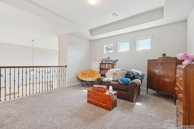 12519 Upton Park, San Antonio, TX 78253 - sitting room featuring a tray ceiling, visible vents, baseboards, and carpet