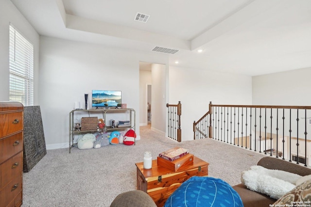 12519 Upton Park, San Antonio, TX 78253 - sitting room featuring an upstairs landing, visible vents, recessed lighting, and carpet