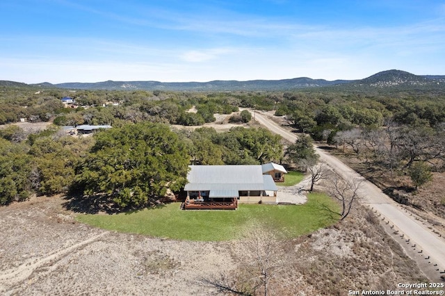 birds eye view of property with a mountain view