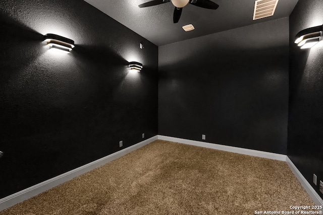 605 Albarella, Cibolo, TX 78108 - empty room featuring ceiling fan, carpet flooring, baseboards, and vaulted ceiling
