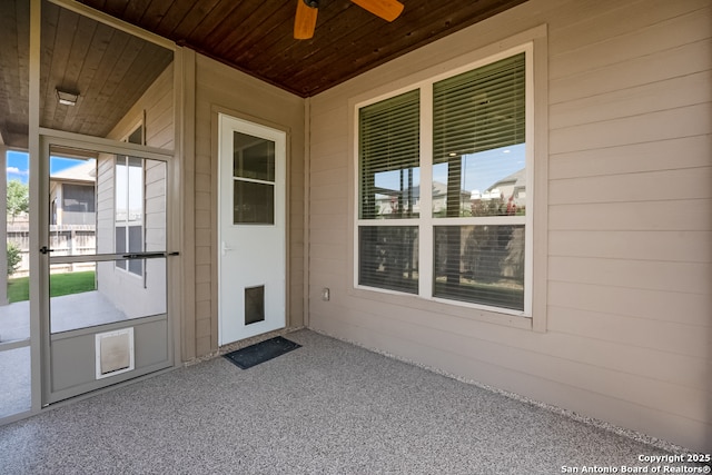 605 Albarella, Cibolo, TX 78108 - property entrance with a ceiling fan