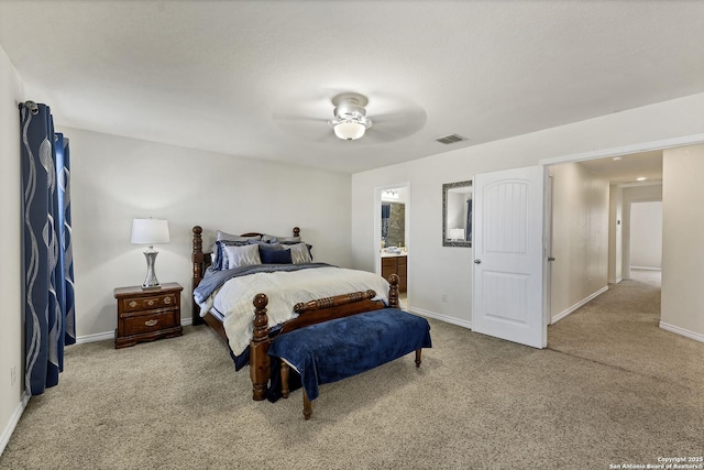 bedroom featuring visible vents, baseboards, and carpet flooring