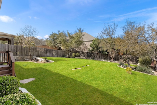 view of yard with a fenced backyard