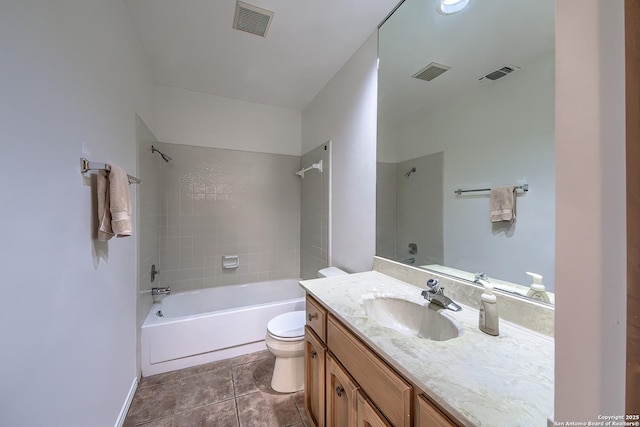 bathroom with shower / bathing tub combination, visible vents, and toilet