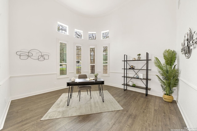 office featuring baseboards, plenty of natural light, and wood finished floors