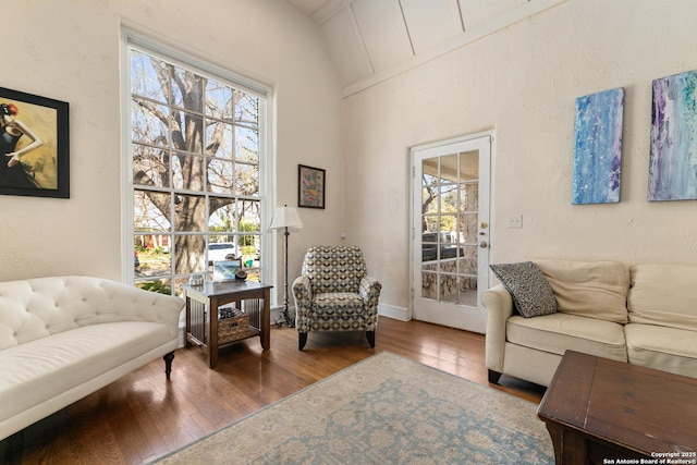 sitting room with wood-type flooring