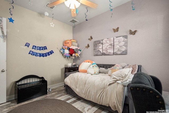 3234 Lilly Flower, San Antonio, TX 78253 - bedroom with visible vents, baseboards, ceiling fan, and wood finished floors