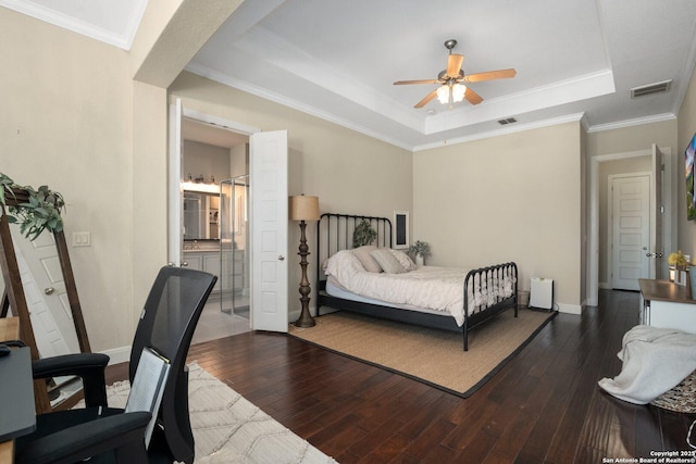 3234 Lilly Flower, San Antonio, TX 78253 - bedroom with visible vents, baseboards, a tray ceiling, and dark wood finished floors