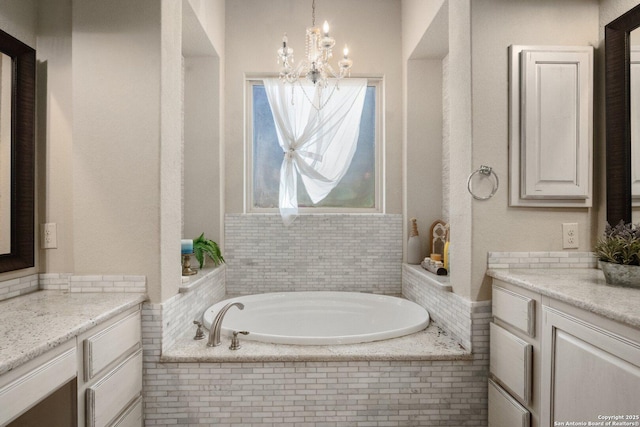 3234 Lilly Flower, San Antonio, TX 78253 - full bathroom featuring a chandelier, vanity, and a garden tub