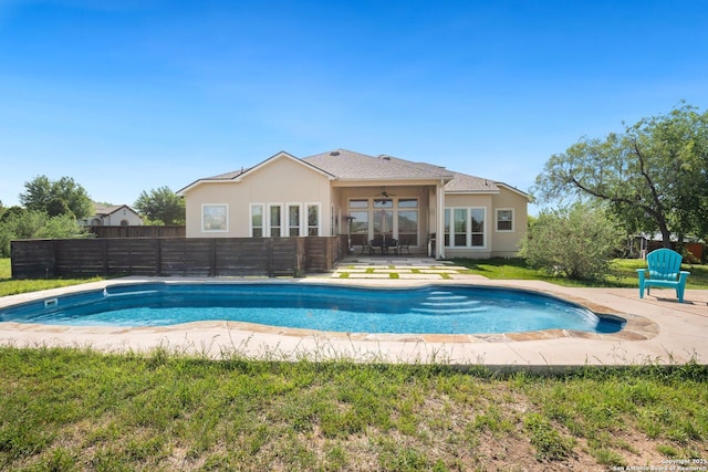 3234 Lilly Flower, San Antonio, TX 78253 - view of pool featuring a fenced in pool, a patio area, a fenced backyard, and a ceiling fan