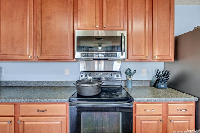 kitchen featuring stainless steel microwave and black / electric stove