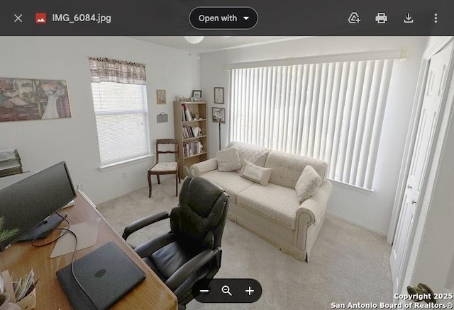 view of carpeted home office