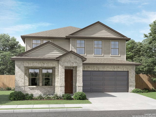 11583 Cottage Pt, San Antonio, TX 78254 - view of front of property featuring an attached garage, a shingled roof, driveway, and fence