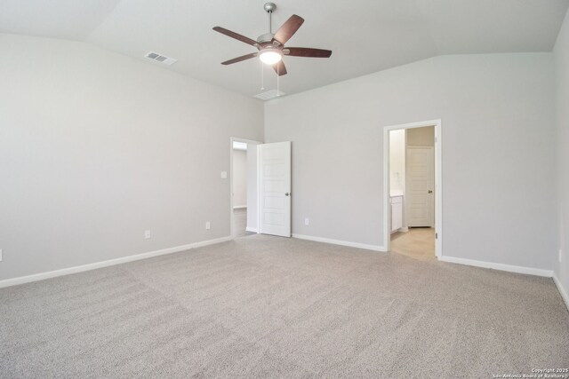 11583 Cottage Pt, San Antonio, TX 78254 - unfurnished bedroom with visible vents, light colored carpet, baseboards, and lofted ceiling