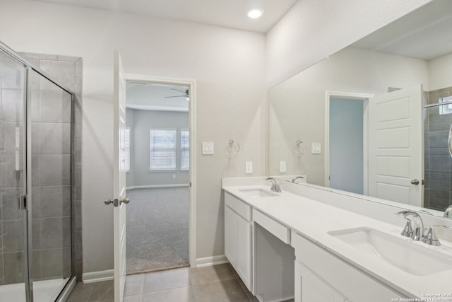 11583 Cottage Pt, San Antonio, TX 78254 - bathroom with a stall shower, a sink, and baseboards