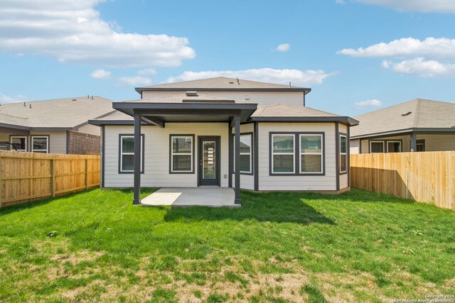 11583 Cottage Pt, San Antonio, TX 78254 - rear view of house featuring a patio, a fenced backyard, and a lawn