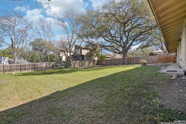 view of yard with a fenced backyard