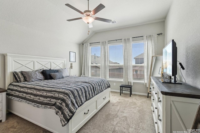 bedroom with visible vents, multiple windows, baseboards, and carpet floors