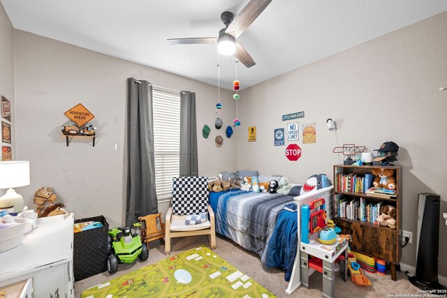 bedroom featuring carpet and ceiling fan