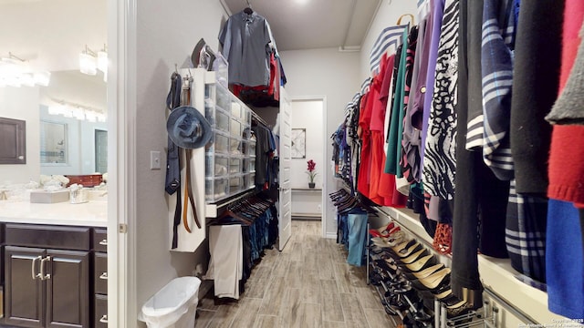 spacious closet featuring wood finish floors