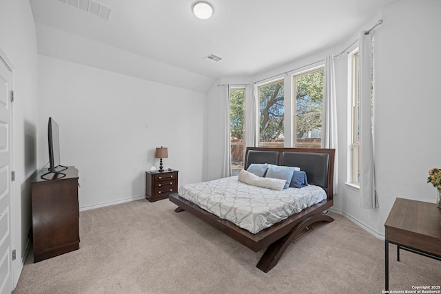10619 Revolver Trl, San Antonio, TX 78254 - carpeted bedroom featuring vaulted ceiling, baseboards, and visible vents