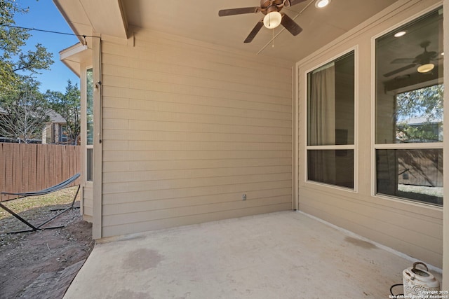 10619 Revolver Trl, San Antonio, TX 78254 - view of patio / terrace featuring a ceiling fan and fence