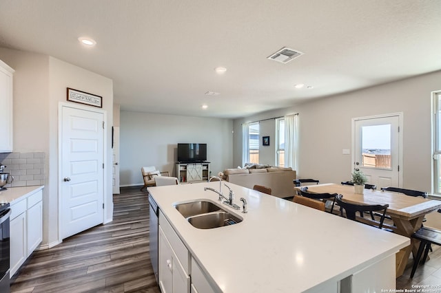 kitchen featuring a sink, visible vents, plenty of natural light, and white cabinets