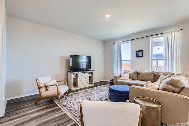 living area featuring baseboards and wood finished floors