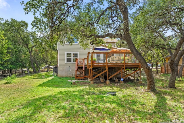 back of house with a gazebo, stairway, a wooden deck, and a yard