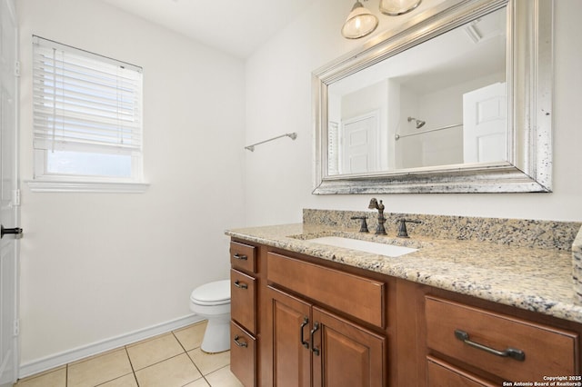 full bathroom featuring tile patterned floors, baseboards, toilet, and vanity