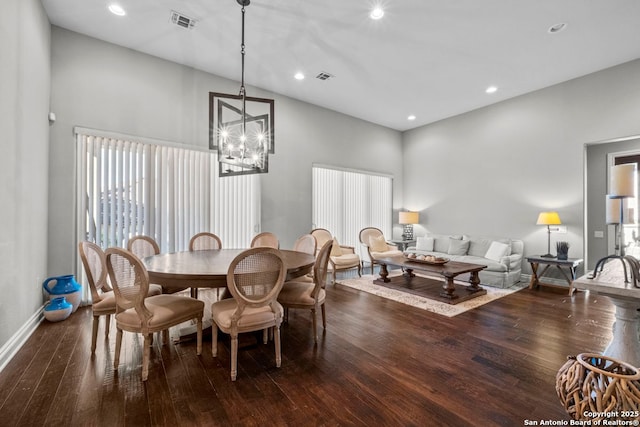 dining space with visible vents, recessed lighting, and wood-type flooring