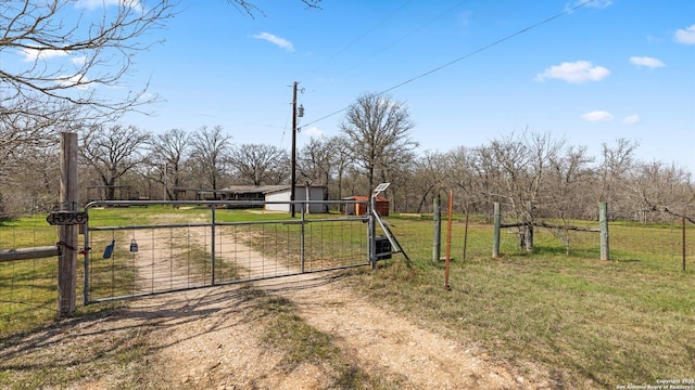 view of yard featuring driveway, fence, and a gate